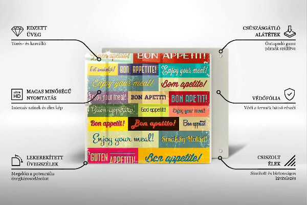 Tagliere in vetro temperato Sottotitoli Buon appetito lingue