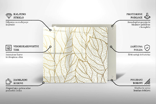 Tagliere in vetro temperato Modello di foglie line-art