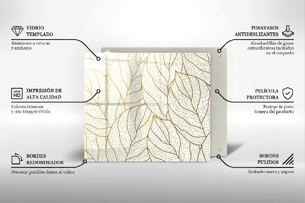 Tagliere in vetro temperato Modello di foglie line-art