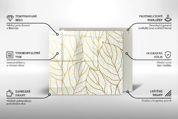 Tagliere in vetro temperato Modello di foglie line-art