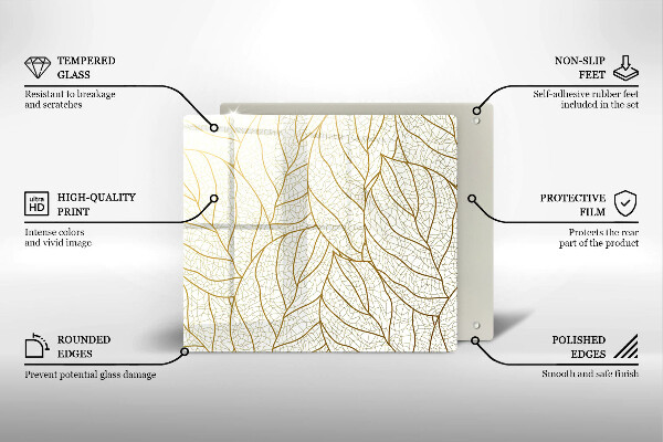 Tagliere in vetro temperato Modello di foglie line-art