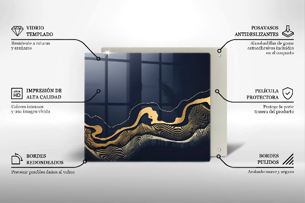 Tagliere in vetro temperato Linee dorate astratte