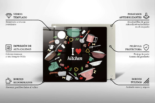 Tagliere in vetro temperato Illustrazione Amo la cucina
