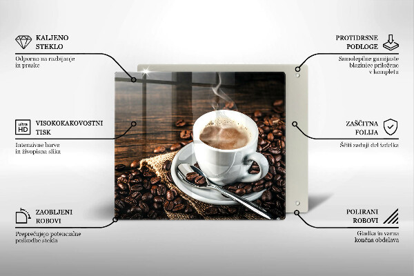 Tagliere in vetro Tazza e chicchi di caffè