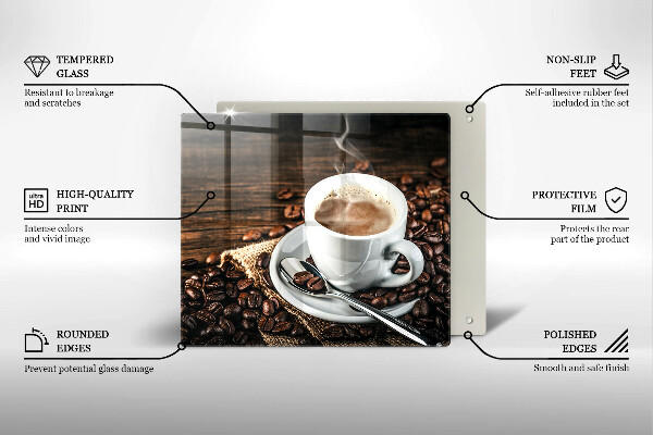 Tagliere in vetro Tazza e chicchi di caffè