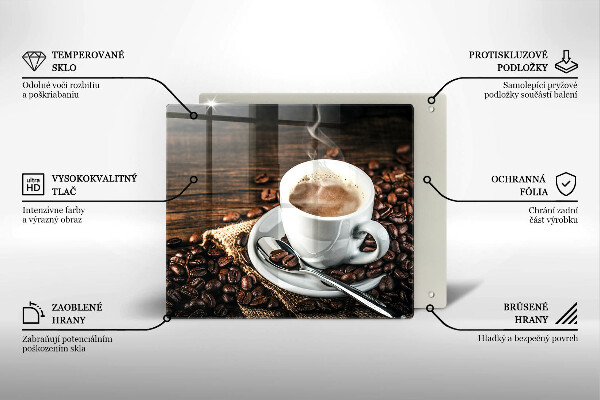 Tagliere in vetro Tazza e chicchi di caffè