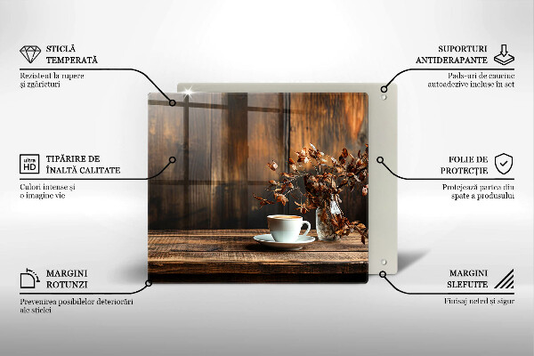 Tagliere in vetro Tazza di caffè e legno