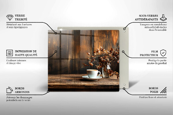 Tagliere in vetro Tazza di caffè e legno