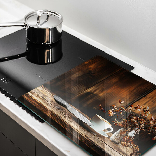 Tagliere in vetro Tazza di caffè e legno