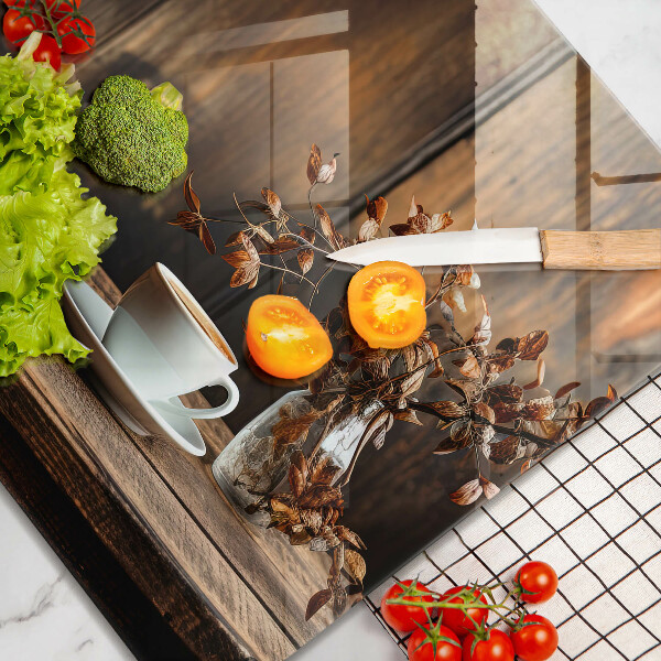 Tagliere in vetro Tazza di caffè e legno