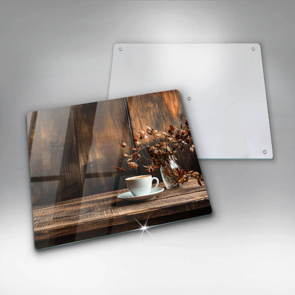 Tagliere in vetro Tazza di caffè e legno