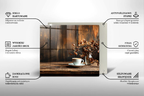 Tagliere in vetro Tazza di caffè e legno