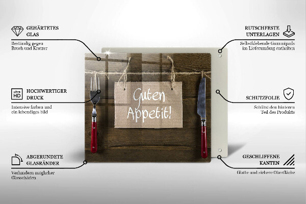 Tagliere in vetro temperato Iscrizione Guten Apetit sulle tavole