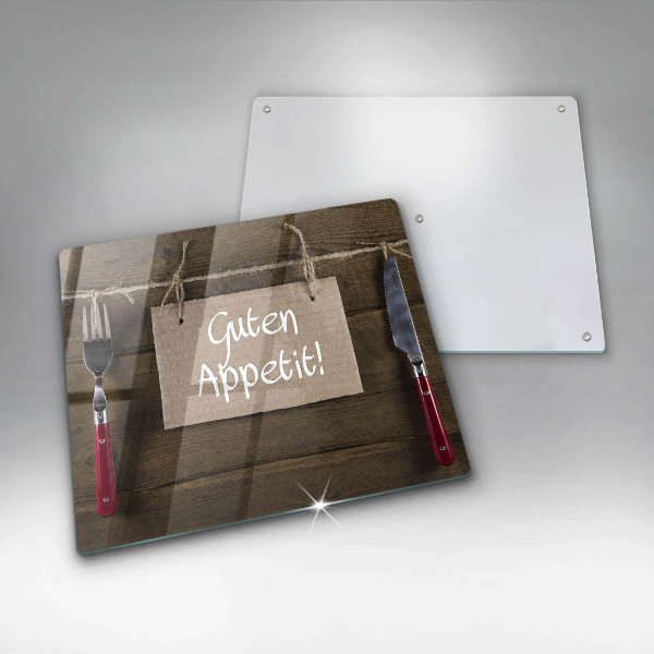 Tagliere in vetro temperato Iscrizione Guten Apetit sulle tavole