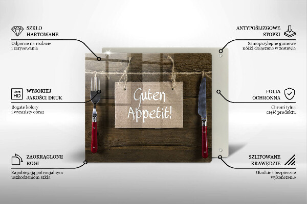 Tagliere in vetro temperato Iscrizione Guten Apetit sulle tavole