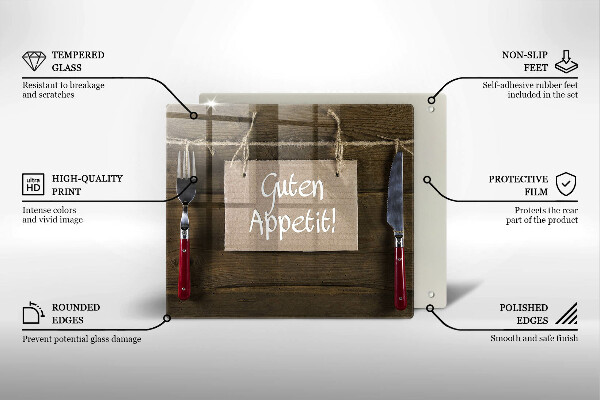 Tagliere in vetro temperato Iscrizione Guten Apetit sulle tavole