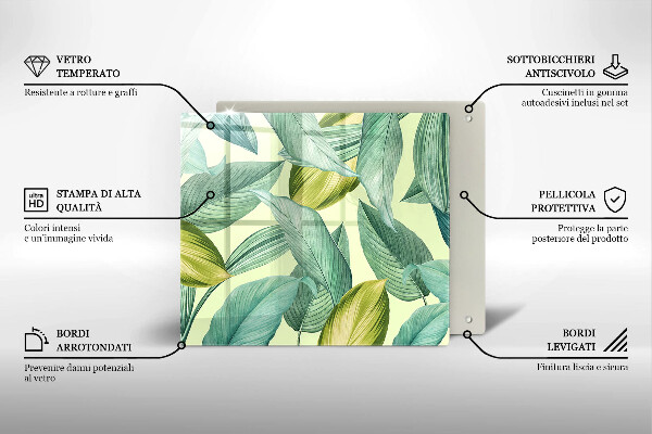 Tagliere in vetro Foglie tropicali verdi