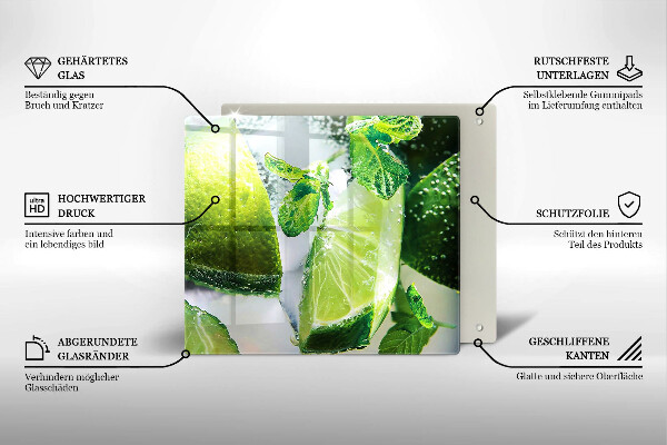 Tagliere in vetro Acqua con lime e ghiaccio