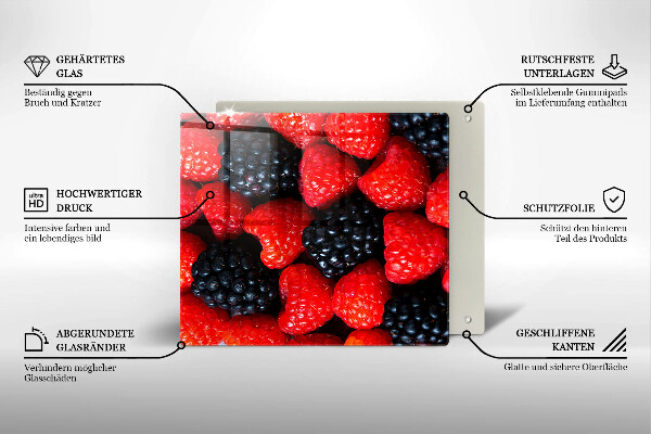 Tagliere in vetro Lamponi e more