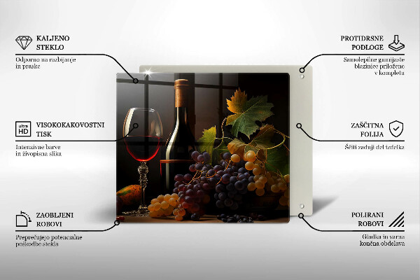 Tagliere in vetro Bicchiere di vino e uva