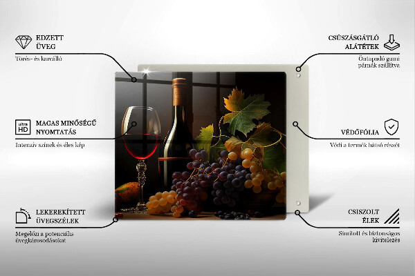 Tagliere in vetro Bicchiere di vino e uva