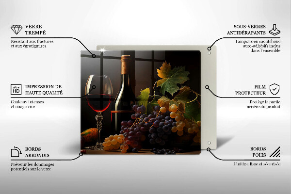 Tagliere in vetro Bicchiere di vino e uva