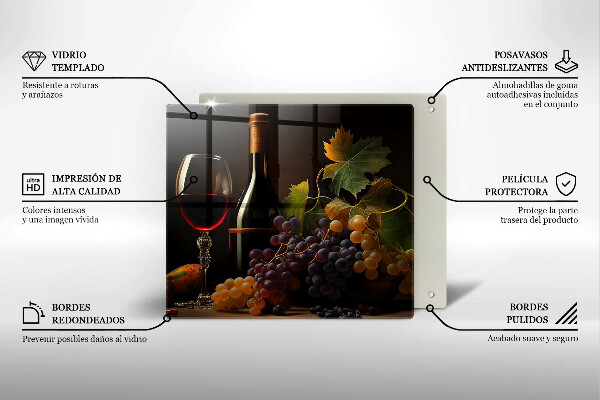 Tagliere in vetro Bicchiere di vino e uva