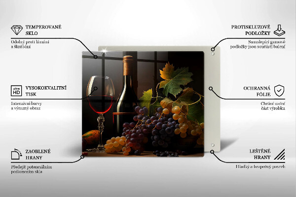 Tagliere in vetro Bicchiere di vino e uva