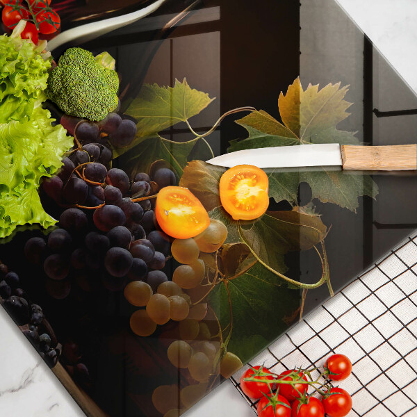 Tagliere in vetro Bicchiere di vino e uva