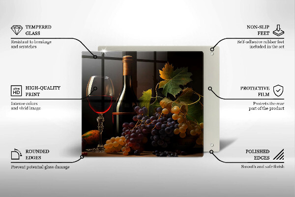 Tagliere in vetro Bicchiere di vino e uva