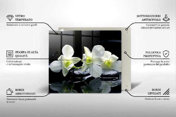 Tagliere in vetro temperato Fiori bianchi nell'acqua Zen