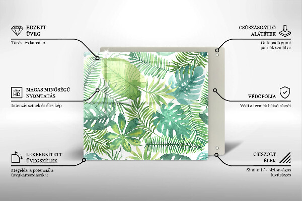 Tagliere in vetro temperato Foglie boho dell'acquerello