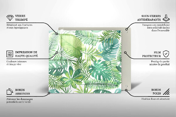 Tagliere in vetro temperato Foglie boho dell'acquerello