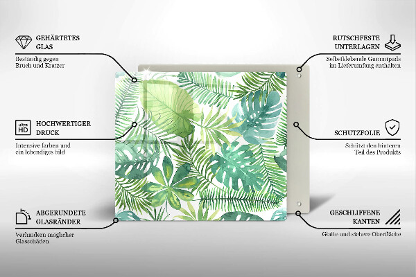 Tagliere in vetro temperato Foglie boho dell'acquerello