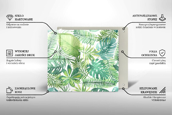 Tagliere in vetro temperato Foglie boho dell'acquerello