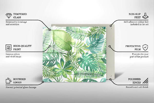 Tagliere in vetro temperato Foglie boho dell'acquerello