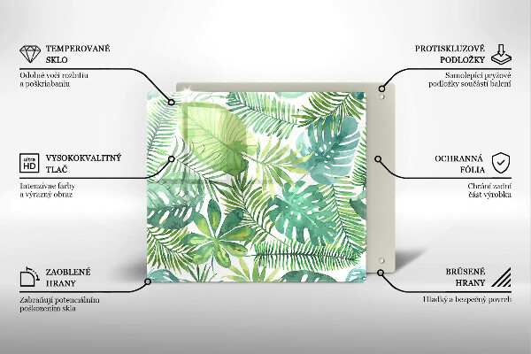 Tagliere in vetro temperato Foglie boho dell'acquerello