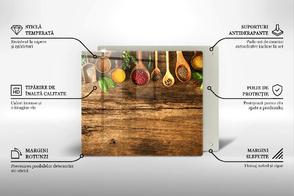 Tagliere in vetro temperato Cucchiai di spezie in legno