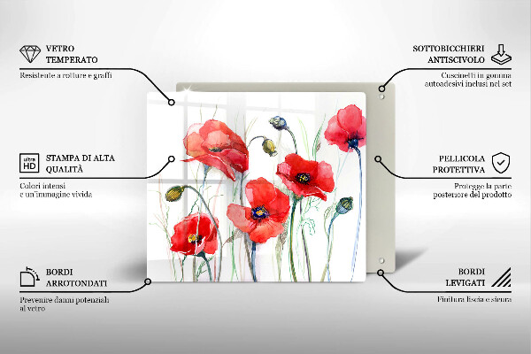 Tagliere in vetro temperato Fiori di papaveri rossi
