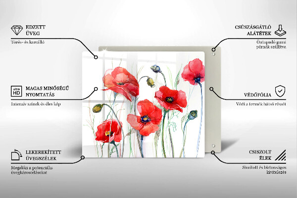 Tagliere in vetro temperato Fiori di papaveri rossi