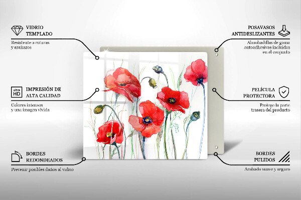 Tagliere in vetro temperato Fiori di papaveri rossi