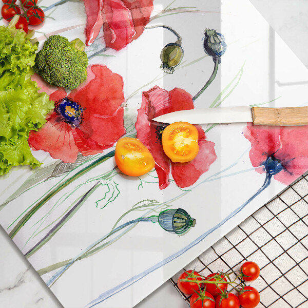 Tagliere in vetro temperato Fiori di papaveri rossi