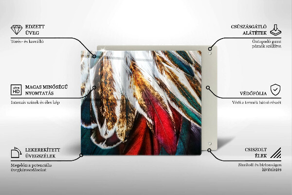 Tagliere in vetro temperato Piume di uccelli boho