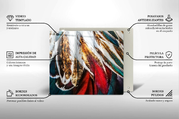 Tagliere in vetro temperato Piume di uccelli boho