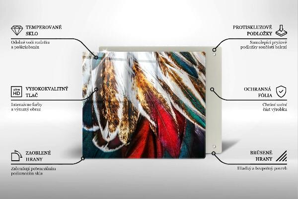 Tagliere in vetro temperato Piume di uccelli boho