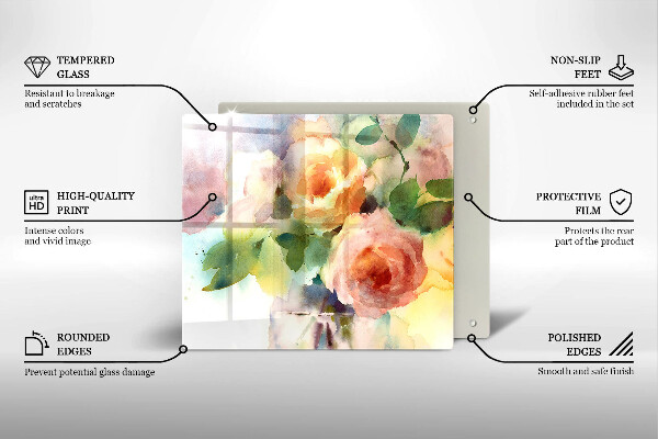 Tagliere in vetro temperato Fiori dipinti