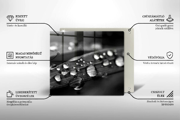 Tagliere in vetro temperato Gocce di rugiada sulle foglie
