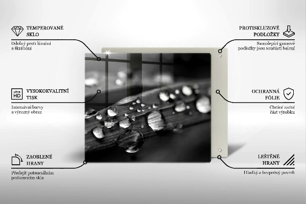 Tagliere in vetro temperato Gocce di rugiada sulle foglie