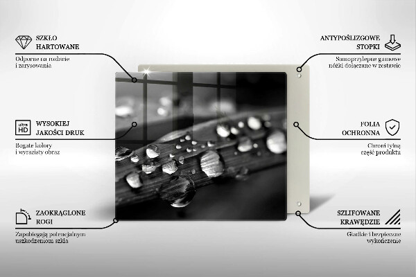 Tagliere in vetro temperato Gocce di rugiada sulle foglie