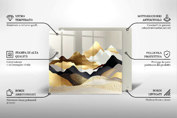 Tagliere in vetro Montagne dorate astratte